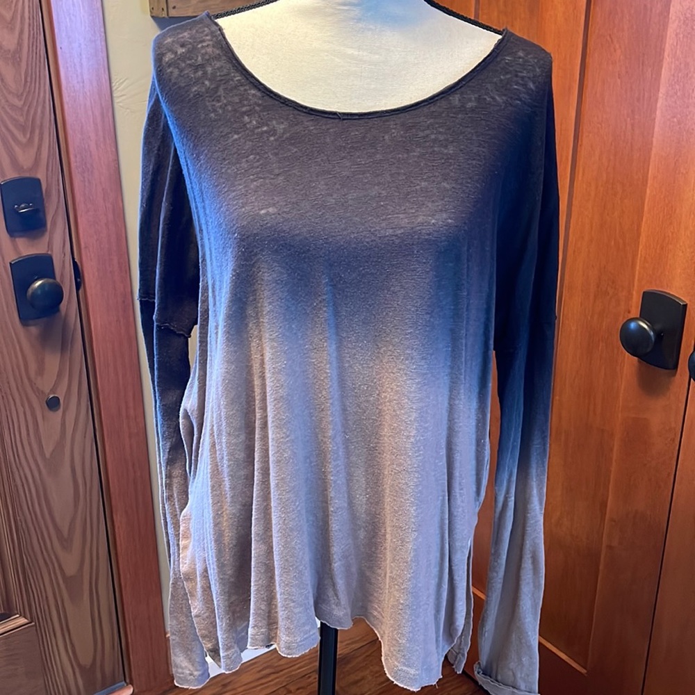 Free People Ombre Black to Taupe Long Sleeve Scoop Neck Top